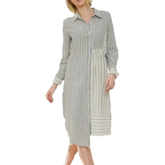Mystree Dresses & Skirts - Mystree Mixed Stripe Uneven Hemline Shirt Dress